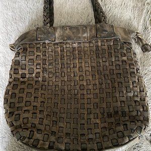 Langellotti Distressed Leather Woven Handbag  - Made in Italy